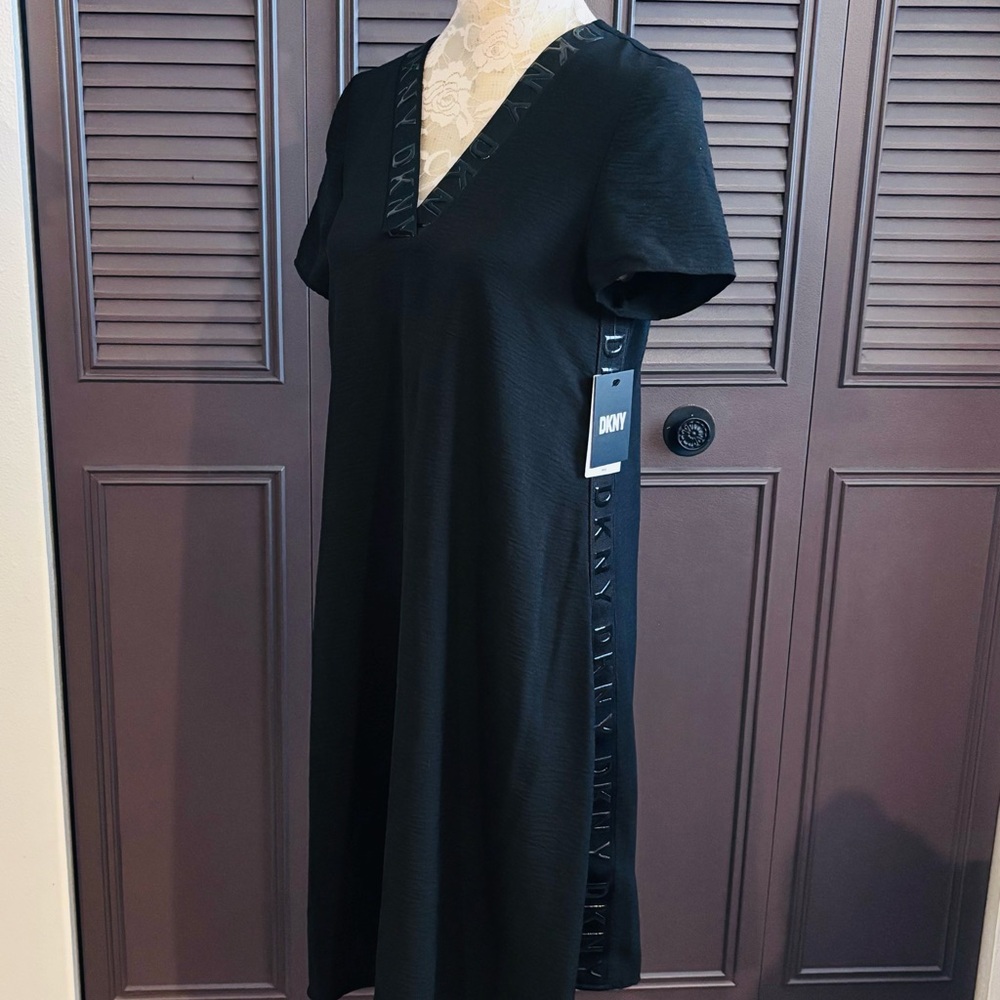DKNY Embossed Logo Trim Comfy Black Dress